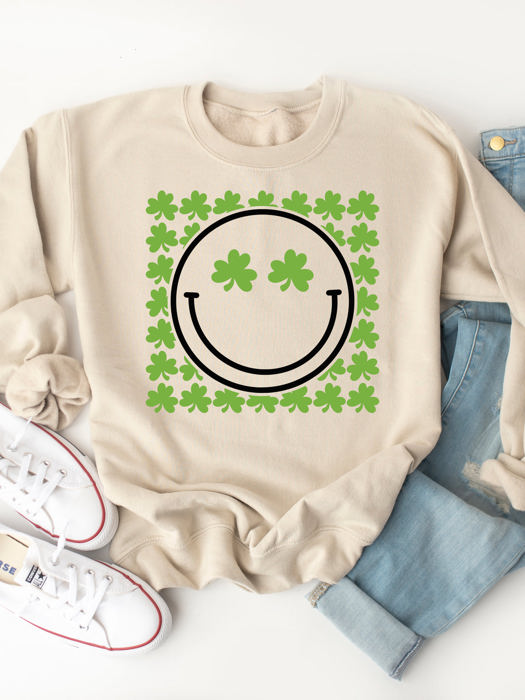 Clover Smiley Graphic Sweatshirt - St. Patricks Day