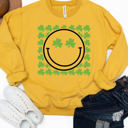 Large Yellow Clover Smiley Graphic Sweatshirt - St. Patricks Day