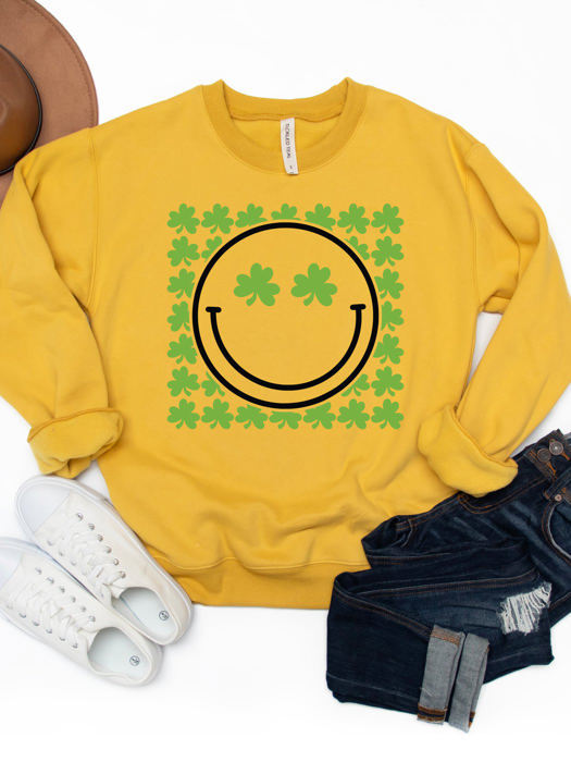 Clover Smiley Graphic Sweatshirt - St. Patricks Day