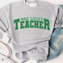 Large Gray One Lucky Teacher Graphic Sweatshirt