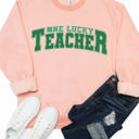 Large Peach One Lucky Teacher Graphic Sweatshirt