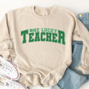 Large Tan One Lucky Teacher Graphic Sweatshirt