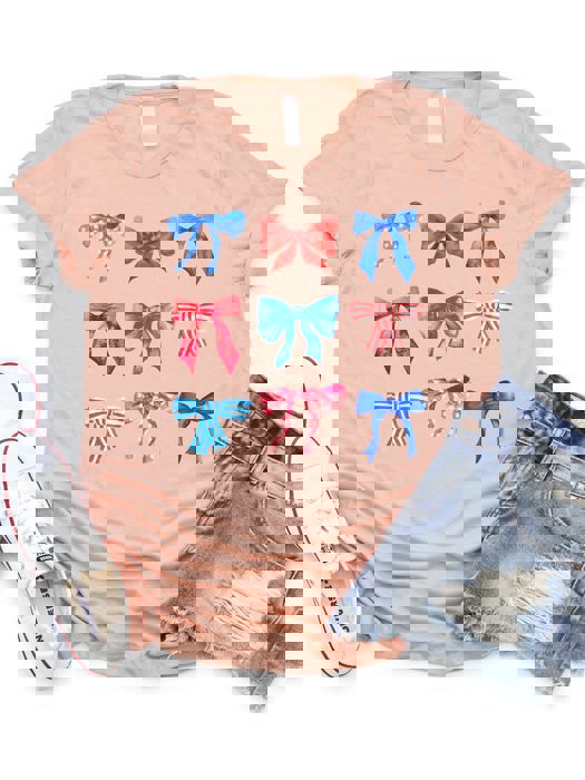 Red Blue Patriotic Bow Coquette Graphic Tee
