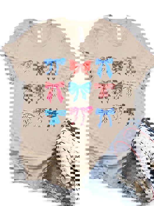 Red Blue Patriotic Bow Coquette Graphic Tee