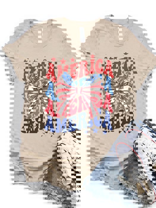 AMERICA Star Stripe Bow Coquette Graphic Tee