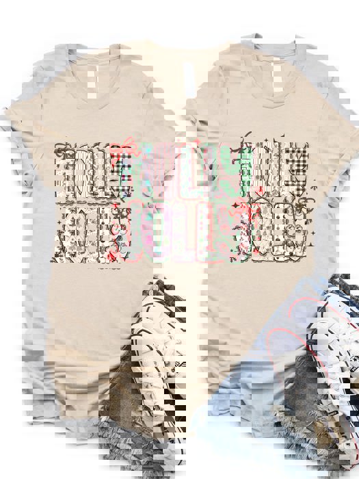 Patterned Holly Jolly Graphic Tee