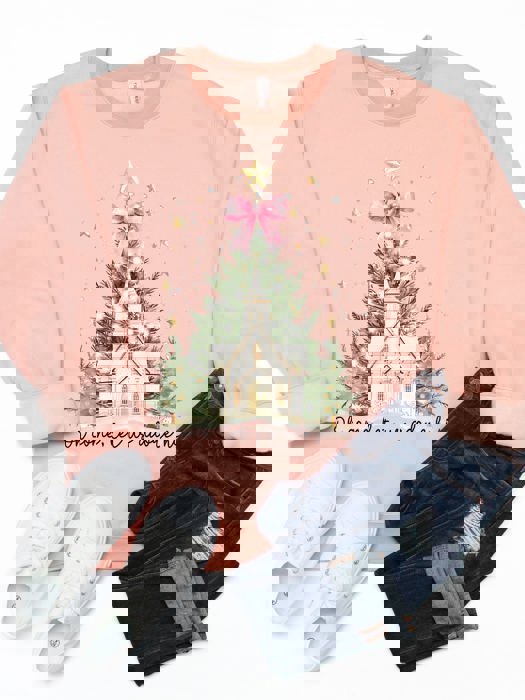 Let us Adore Him Christmas Chapel Graphic Sweatshirt