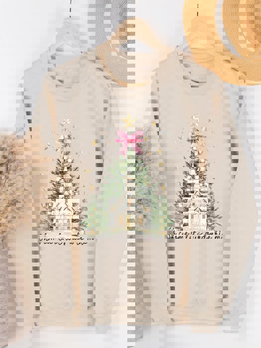 Let us Adore Him Christmas Chapel Graphic Sweatshirt