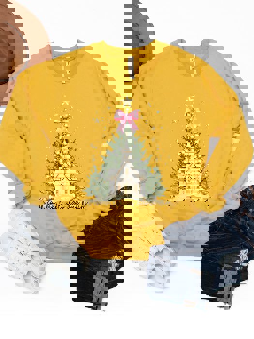 Let us Adore Him Christmas Chapel Graphic Sweatshirt