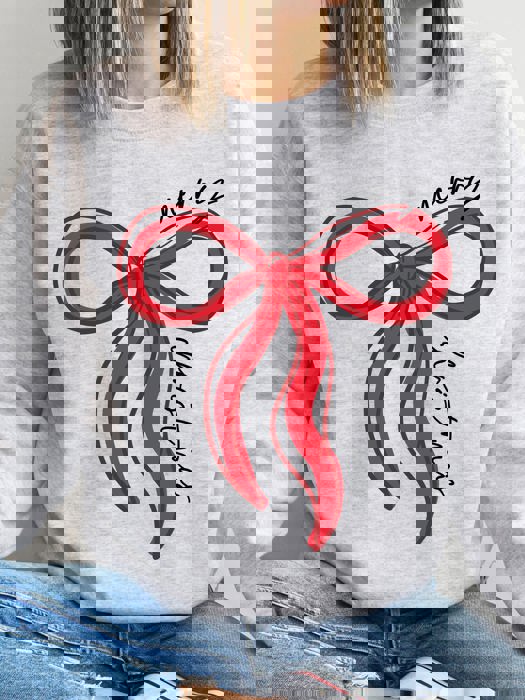 Merry Christmas Bow Graphic Sweatshirt