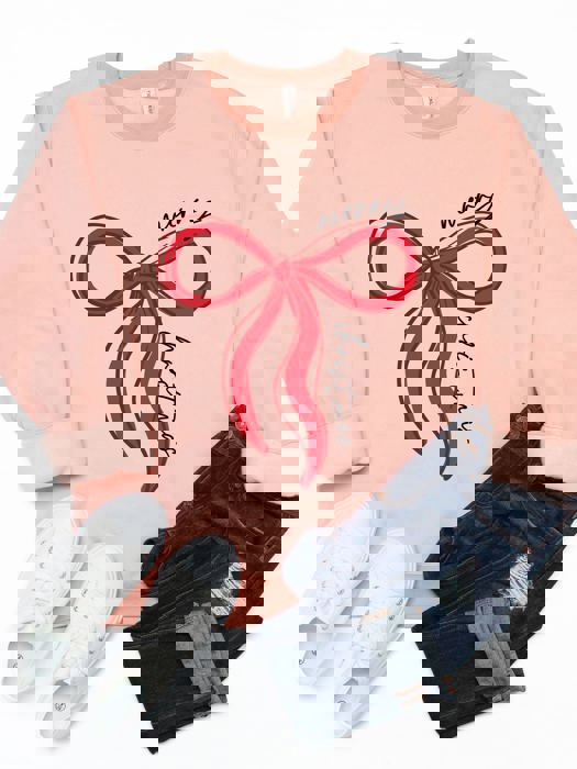 Merry Christmas Bow Graphic Sweatshirt