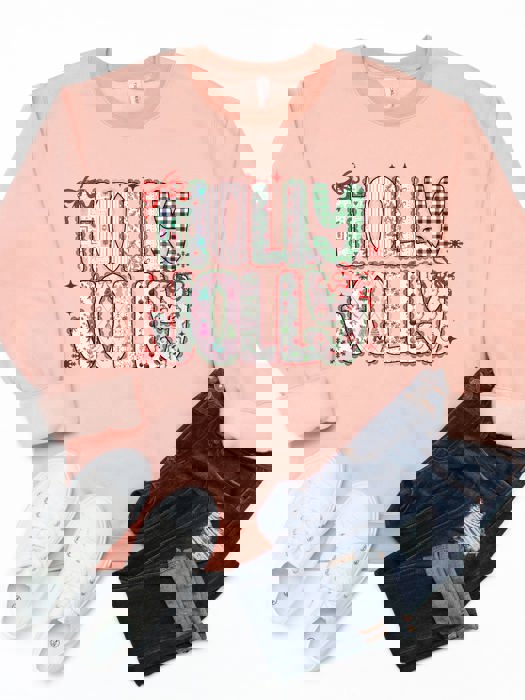 Patterned Holly Jolly  Graphic Sweatshirt