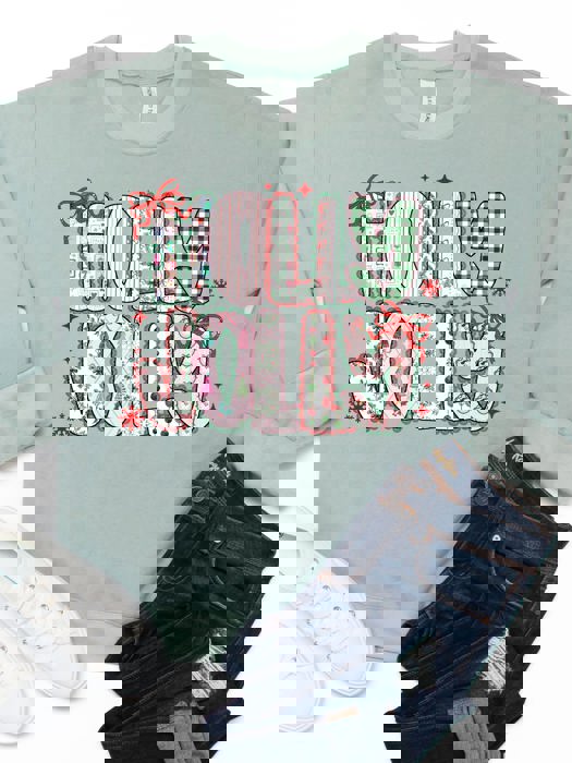 Patterned Holly Jolly  Graphic Sweatshirt