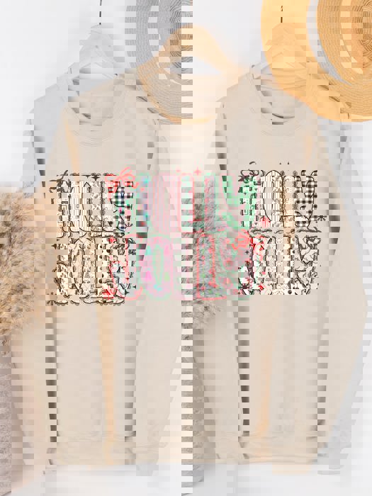 Patterned Holly Jolly  Graphic Sweatshirt