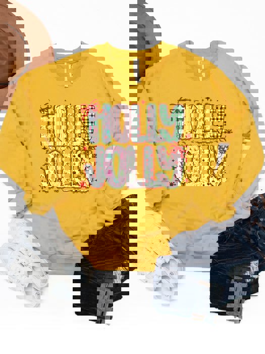 Patterned Holly Jolly  Graphic Sweatshirt