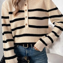 Medium Striped Henley Open Knit Sweater