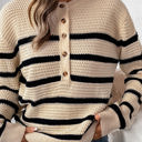 Medium Striped Henley Open Knit Sweater