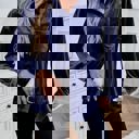 XL Blue Velvet Button Down Top