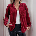 XL Red Velvet Button Down Top
