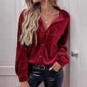 XL Red Velvet Button Down Top