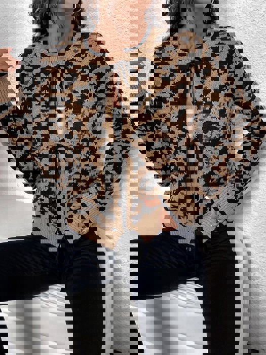 Tie Front Animal Print Cardigan