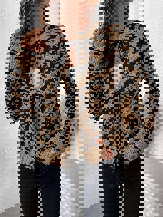 Tie Front Animal Print Cardigan