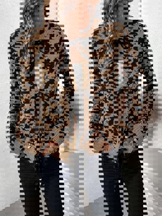 Tie Front Animal Print Cardigan