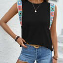 XL Black Colorful Crocheted Detail Top