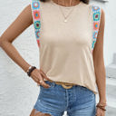 XL Tan Colorful Crocheted Detail Top