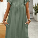  Flutter Sleeve Pleated Dress