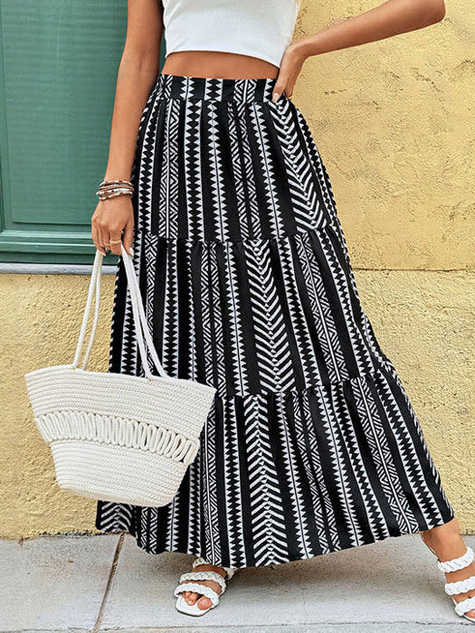 Patterned Tiered Maxi Skirt