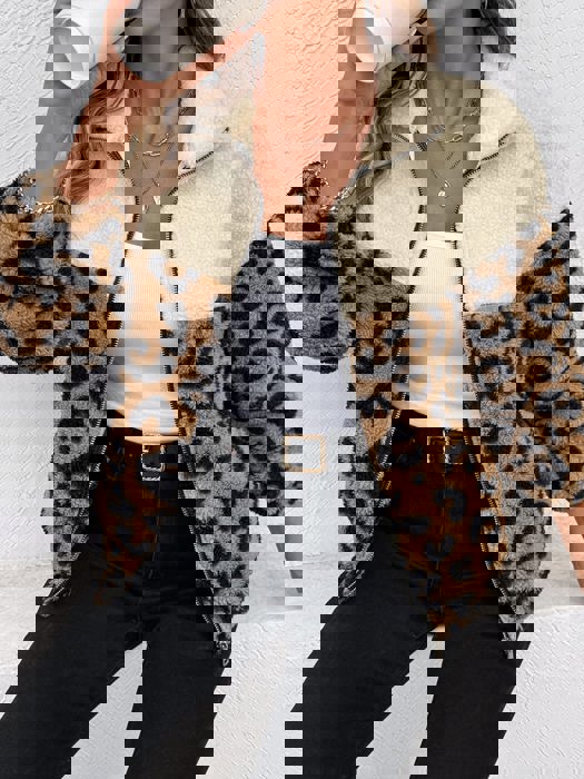 Colorblock Animal Print Sherpa Jacket