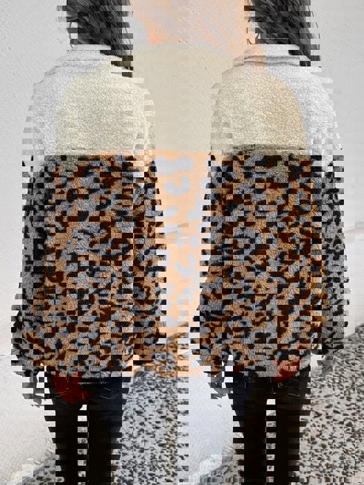 Colorblock Animal Print Sherpa Jacket