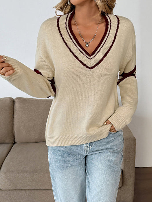 Retro Stripe Vneck Sweater