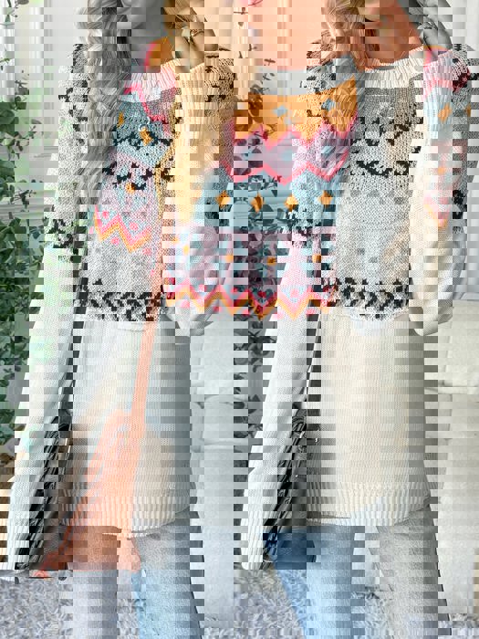 Colorful Fair Isle Geometric Sweater