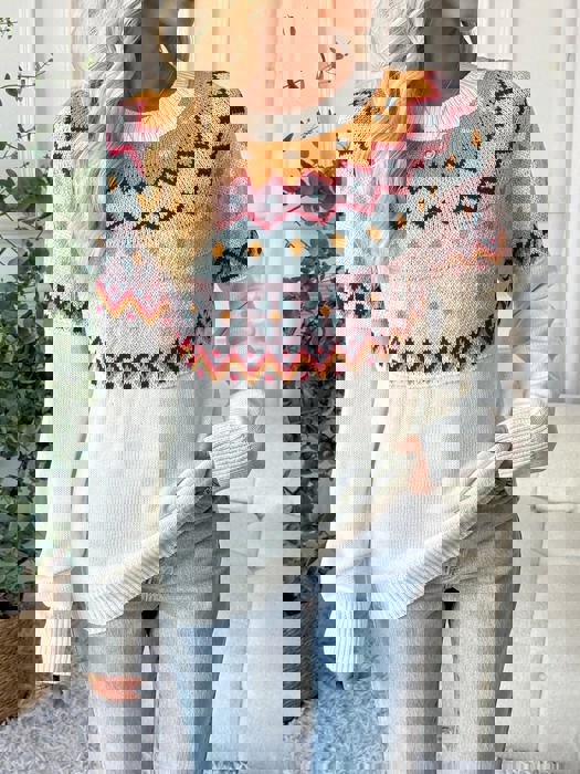 Colorful Fair Isle Geometric Sweater