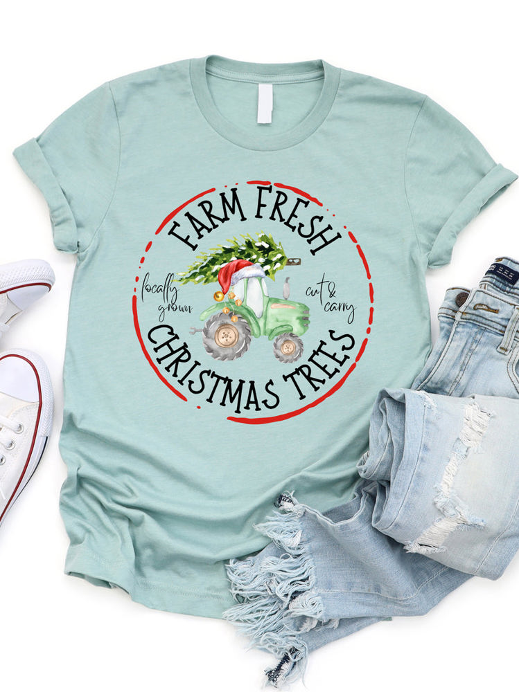 Farm Fresh Christmas Trees Tractor Graphic Tee