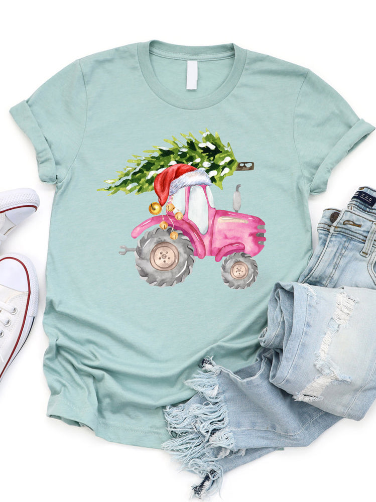 Christmas Tree Tractor Graphic Tee