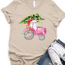 Medium Tan Christmas Tree Tractor Graphic Tee