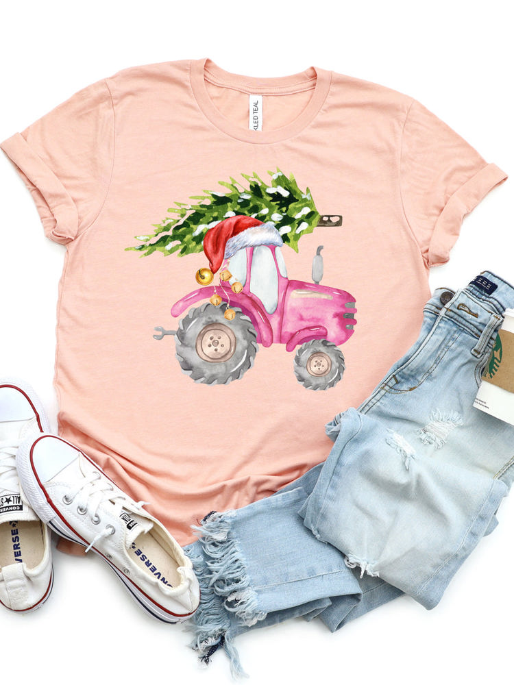 Christmas Tree Tractor Graphic Tee