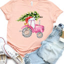 XL Peach Christmas Tree Tractor Graphic Tee