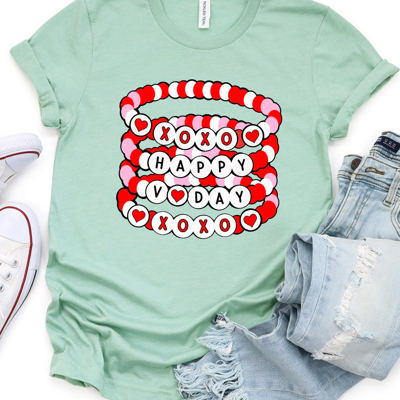 Happy V-day Beaded Bracelets Graphic Tee