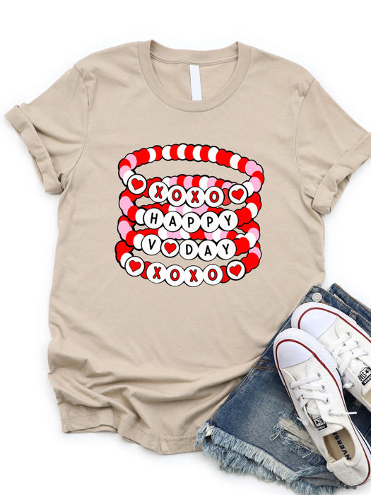 Happy V-day Beaded Bracelets Graphic Tee