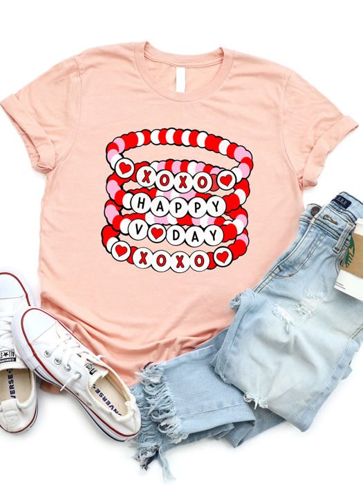 Happy V-day Beaded Bracelets Graphic Tee