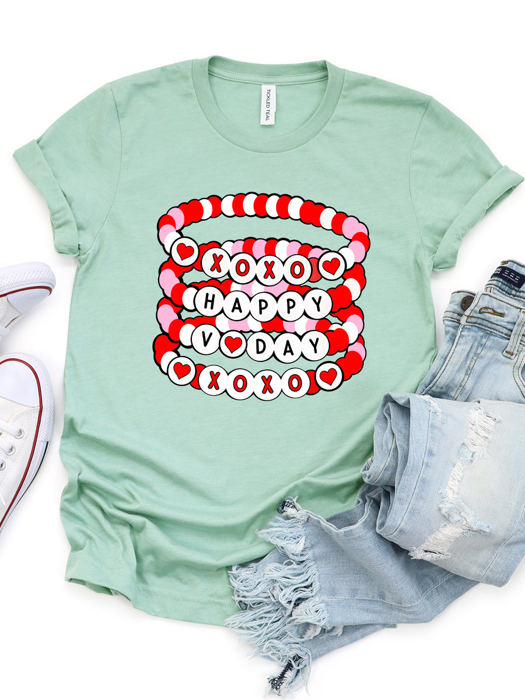 Happy V-day Beaded Bracelets Graphic Tee