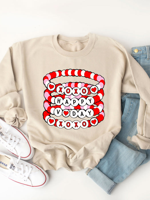 Happy V-day Beaded Bracelets Graphic Sweatshirt