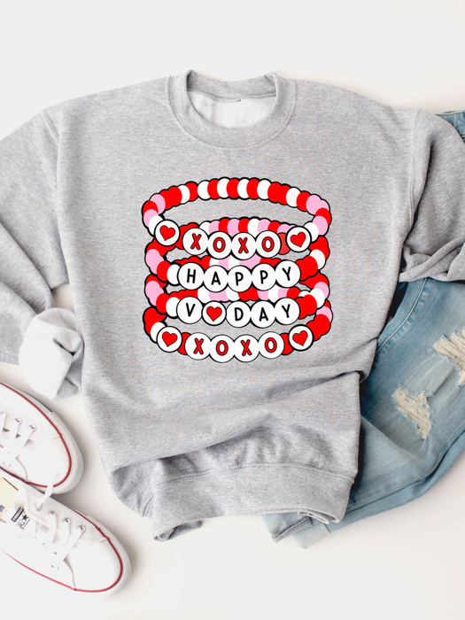 Happy V-day Beaded Bracelets Graphic Sweatshirt