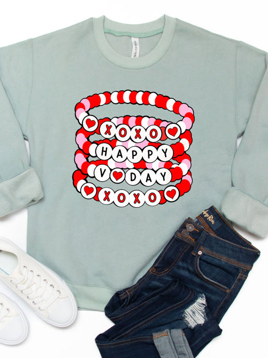 Happy V-day Beaded Bracelets Graphic Sweatshirt