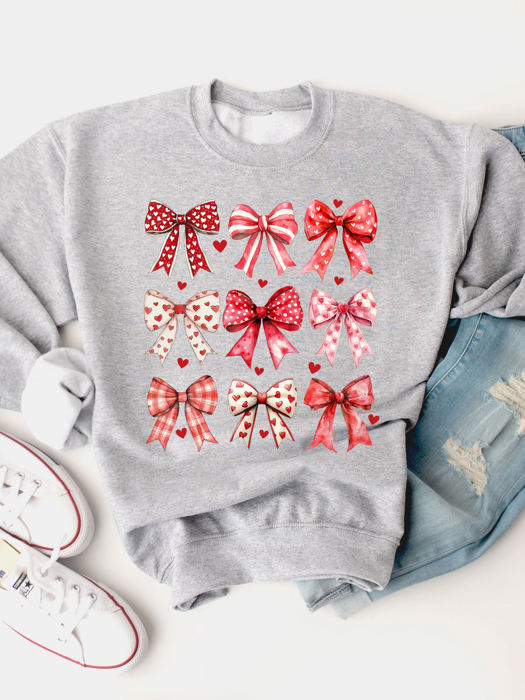 Patterned Valentine Bows Graphic Sweatshirt