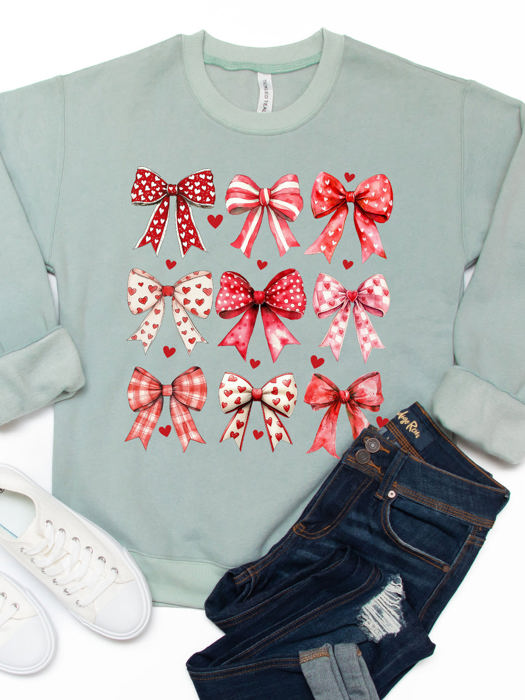 Patterned Valentine Bows Graphic Sweatshirt